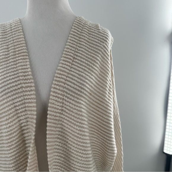 Cotton on open cardigan sweater M cream tan strips old money coastal grandma - Picture 2 of 15